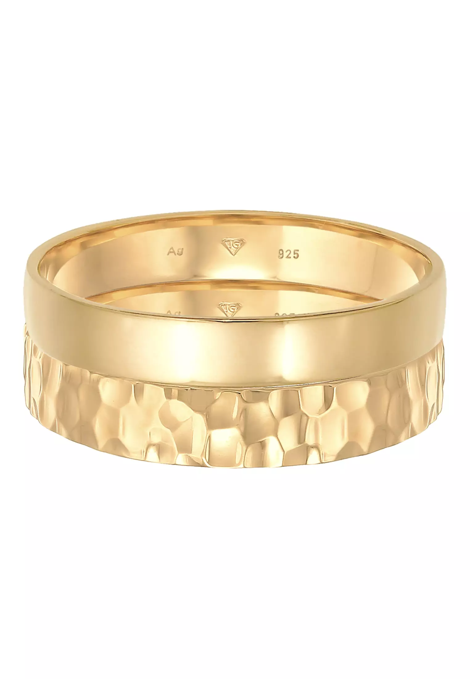 Ring Men Band Set Basic Hammered Gold Plated