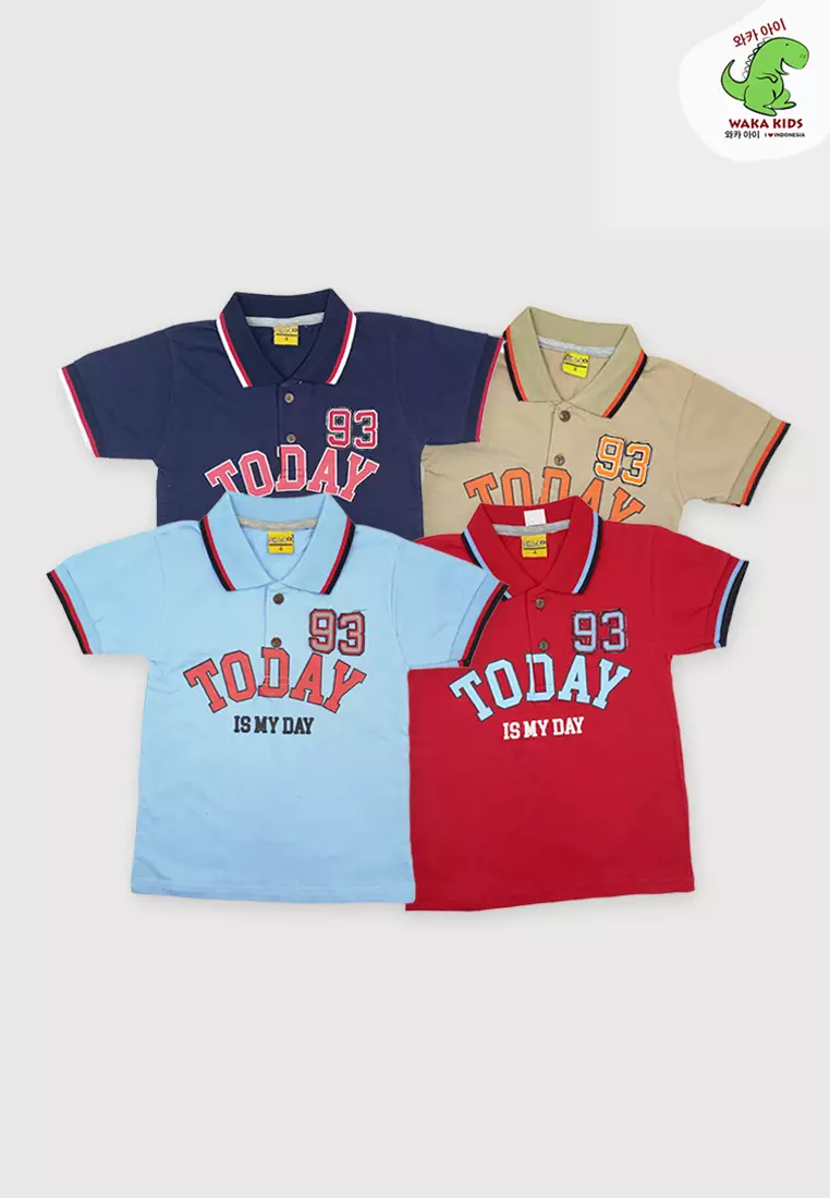 Wakakids Baju Anak Laki Laki Atasan Kaos Kerah Usia 1 Tahun Hingga 7 Tahun Polo Shirt Oblong Lengan Pendek Motif Today Is My Day Skats 4193 Coklat