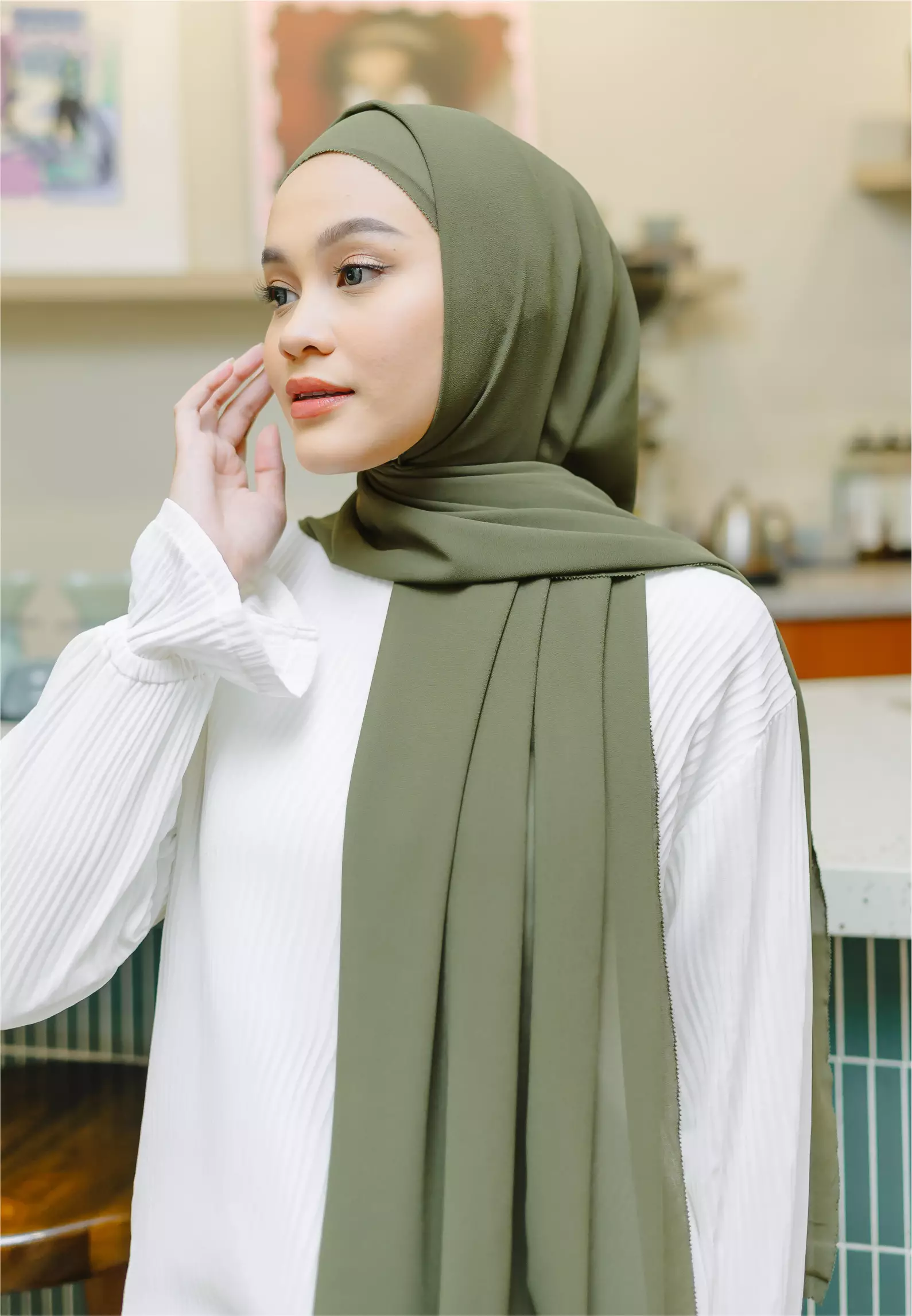Bawal Eyelash Shawl Soft Army