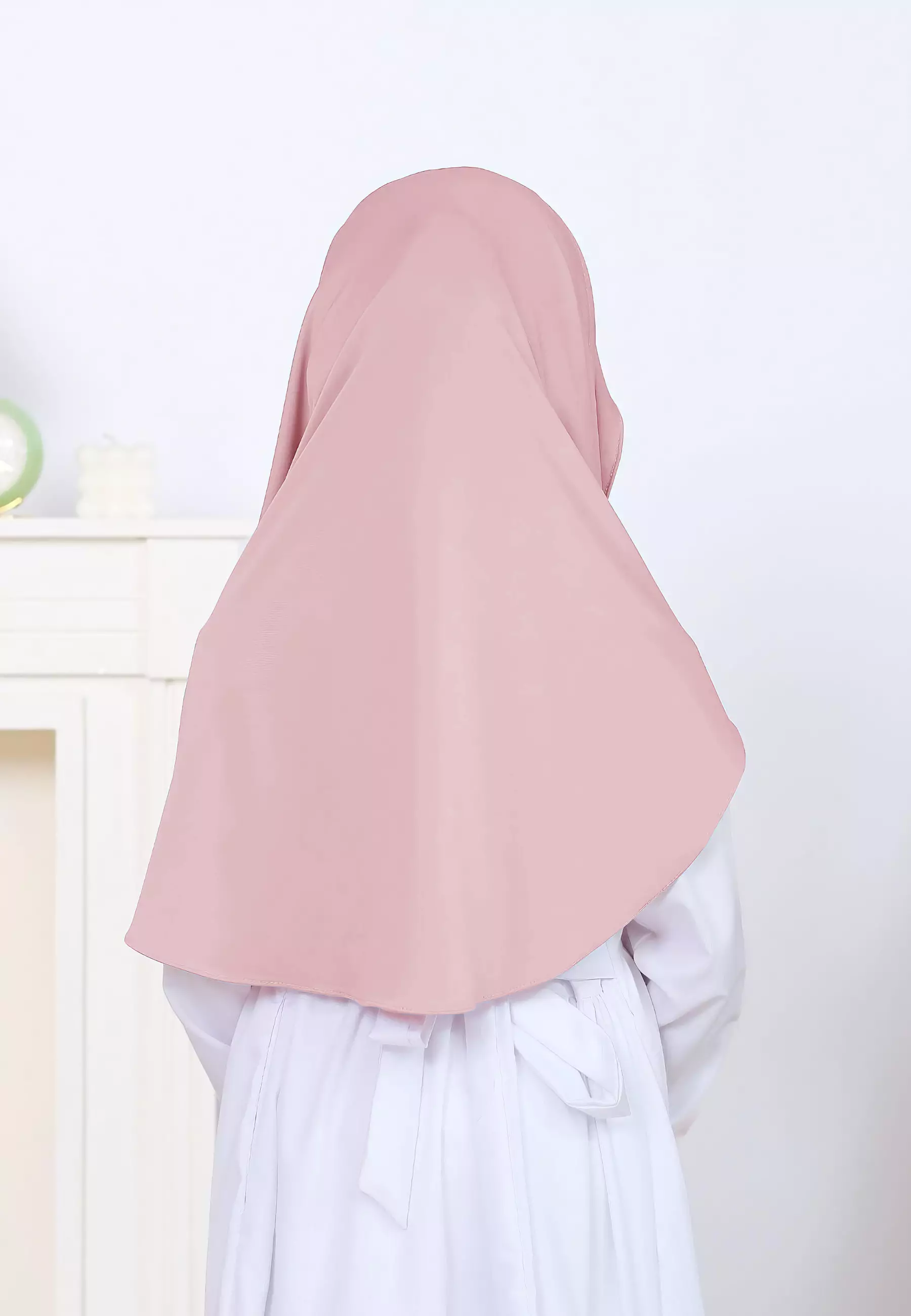 Hagia Curved Pashmina | Hijab Instan Anak | Kerudung Pashmina Inner Oval Anak - Flower Pink