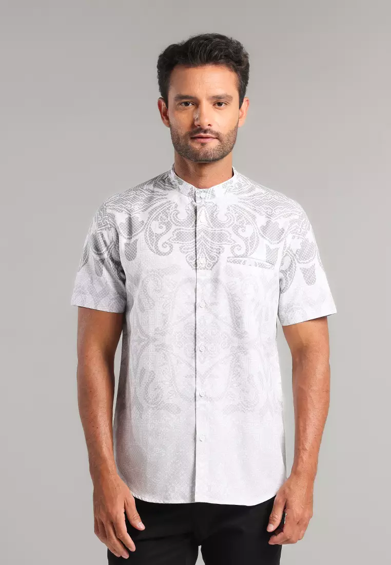 MOC - Kemeja Batik Shanghai Lengan Pendek Umair - Grey