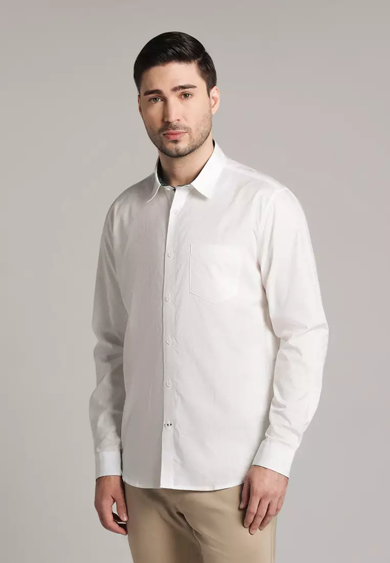 MOC - Kemeja Polos Pria Lengan Panjang Brandon - White