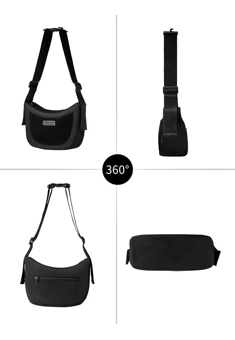 Loren 女士流浪包 單肩包 斜挎包 可調節肩帶長度 防水面料 快速拆解運動扣-黑色