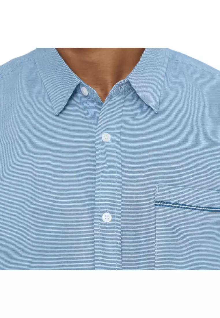 RBJ Kemeja Salur Printing Biru Regular Fit Pria