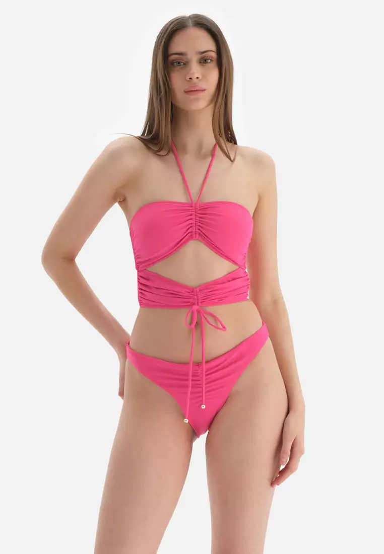 Fuchsia Bralette Bikini Top Removable Padding Non wired Swimwear for Women