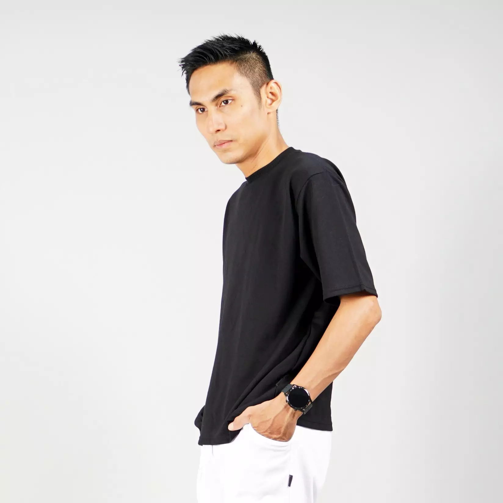 GEORGE Baju Pria Kaos Pria Polos Lengan Pendek T-Shirt Pria - HITAM