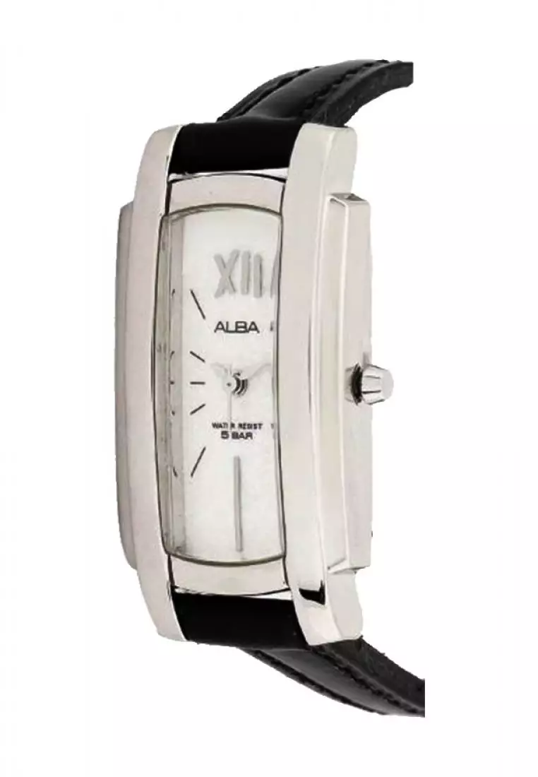 Jam Tangan Wanita Alba Original Garansi Resmi ATCP13 ATCP13X1 Strap Black Leather White Dial