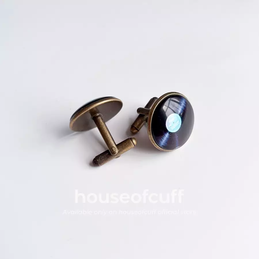 houseofcuff Cufflinks kancing manset kemeja vinyl record hitam
