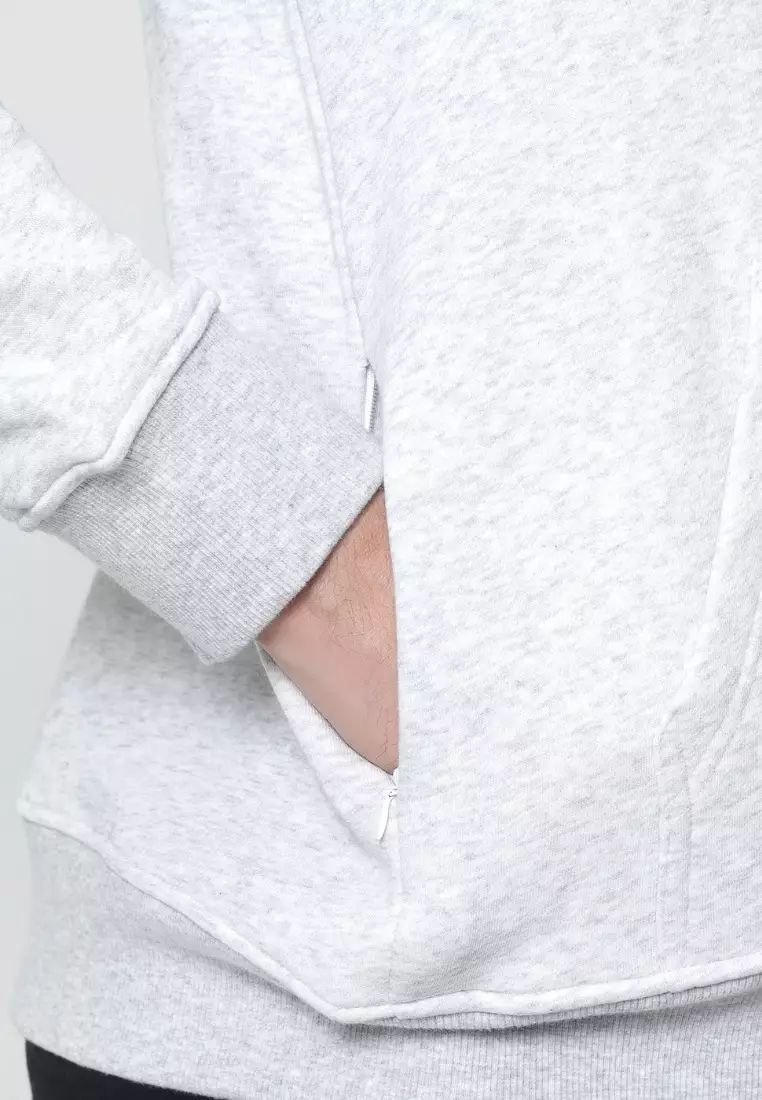 Cotton Well Cozzie Hoodie Sweatshirt with Hidden Pocket Light Grey | Jaket Pullover Fleece dengan Kantong Tersembunyi Abu Muda Misty