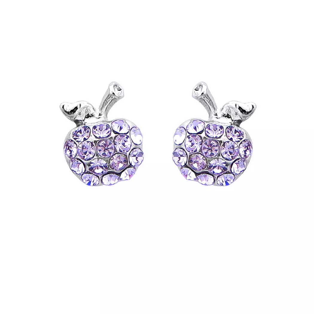 Glistening Apple Earrings with Purple Austrian Element Crystals