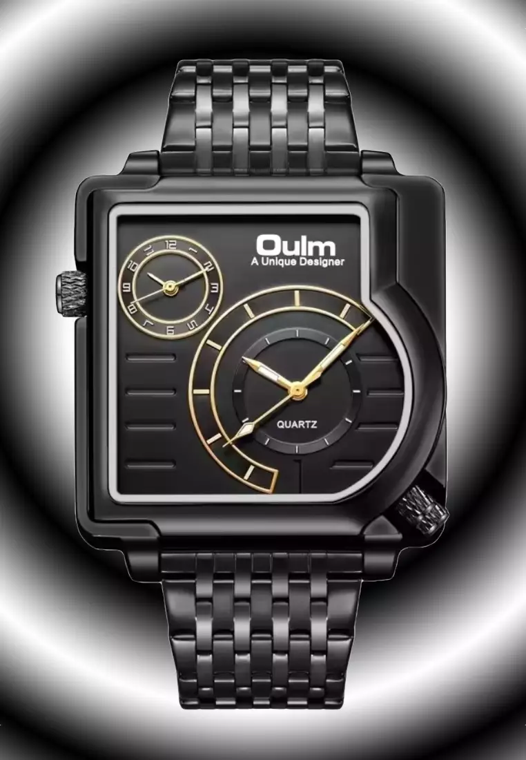 Buy Oulm Large Men's Quartz Watch - 48x48mm - IP Black Stainless Steel ...