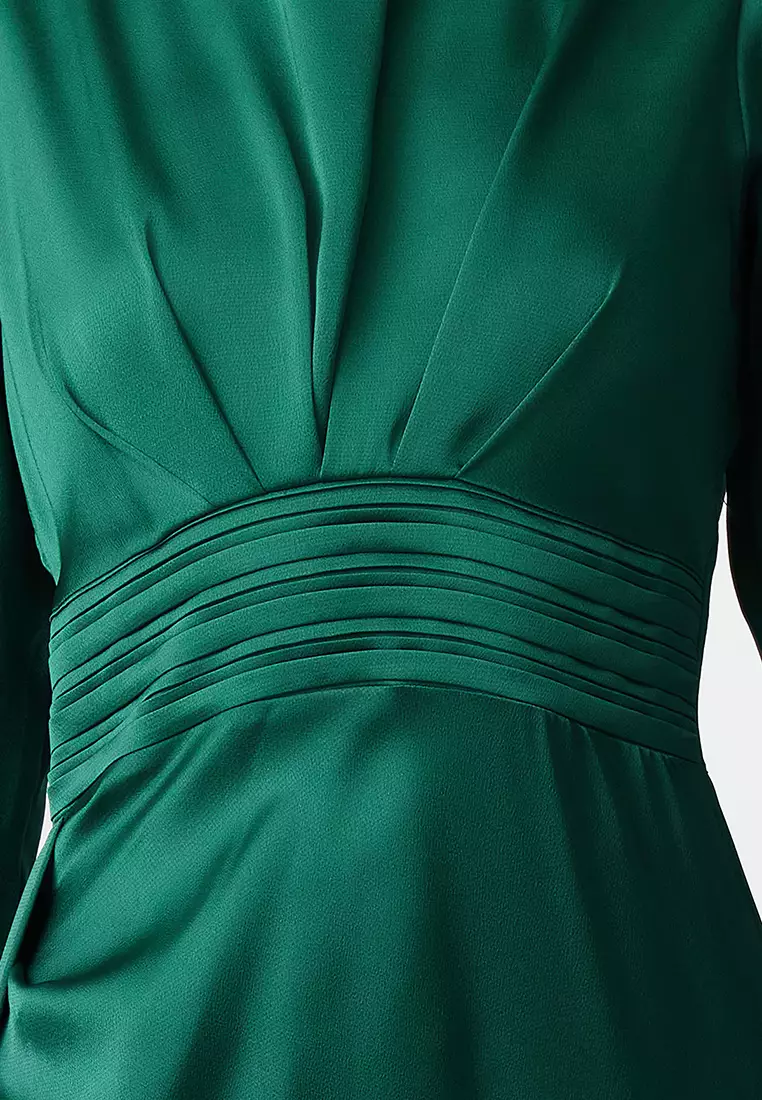 MODEST Gathered Satin Evening Dress