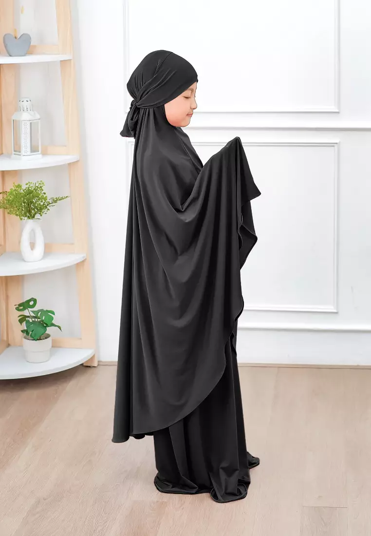 Zelena - Raudhia Prayer Set | Mukena French Khimar Set - Black - Remaja