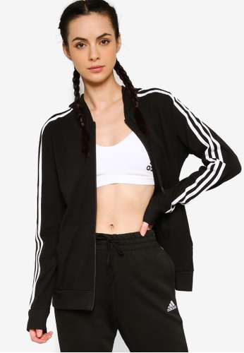 ADIDAS black essentials single jersey 3-stripes full-zip hoodie 9076FAA6DC7E1DGS_1
