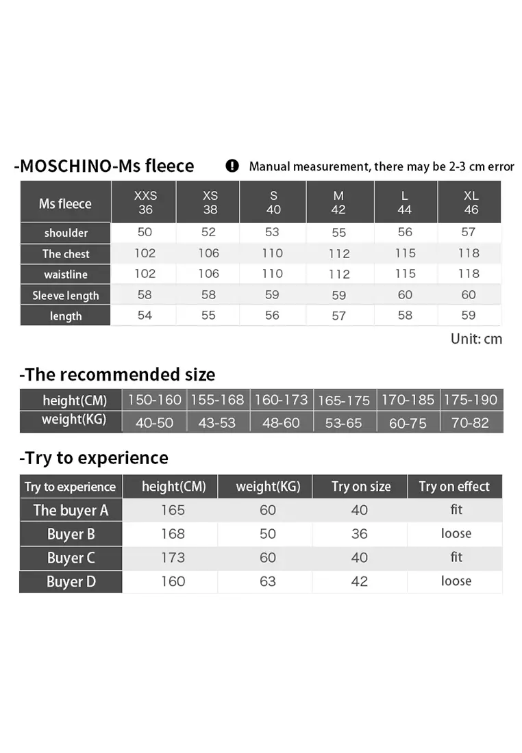 Hm x discount moschino size guide