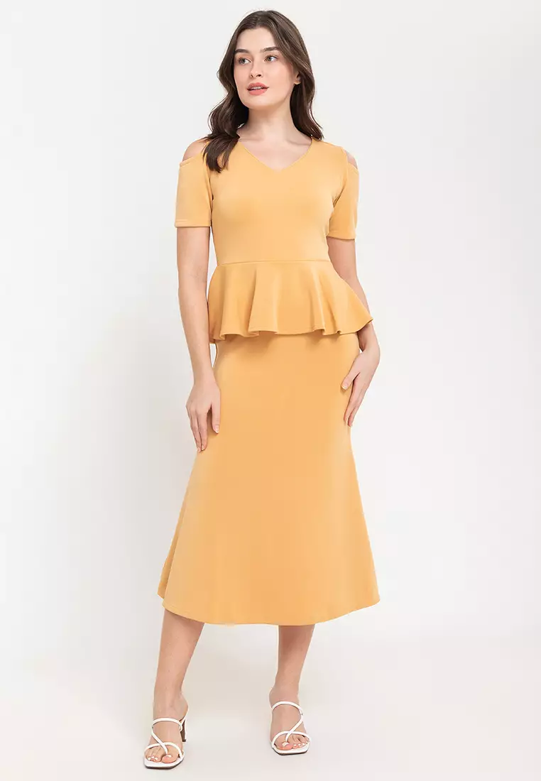 Yellow peplum dress clearance