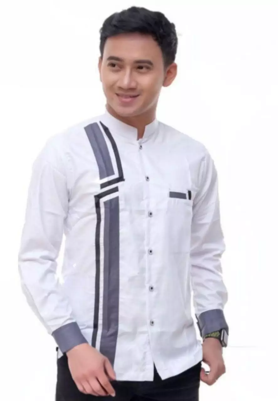Bakrie Putih Abu Koko Kombinasi Exclusive Pria Casual Modern Lengan Panjang WAFA