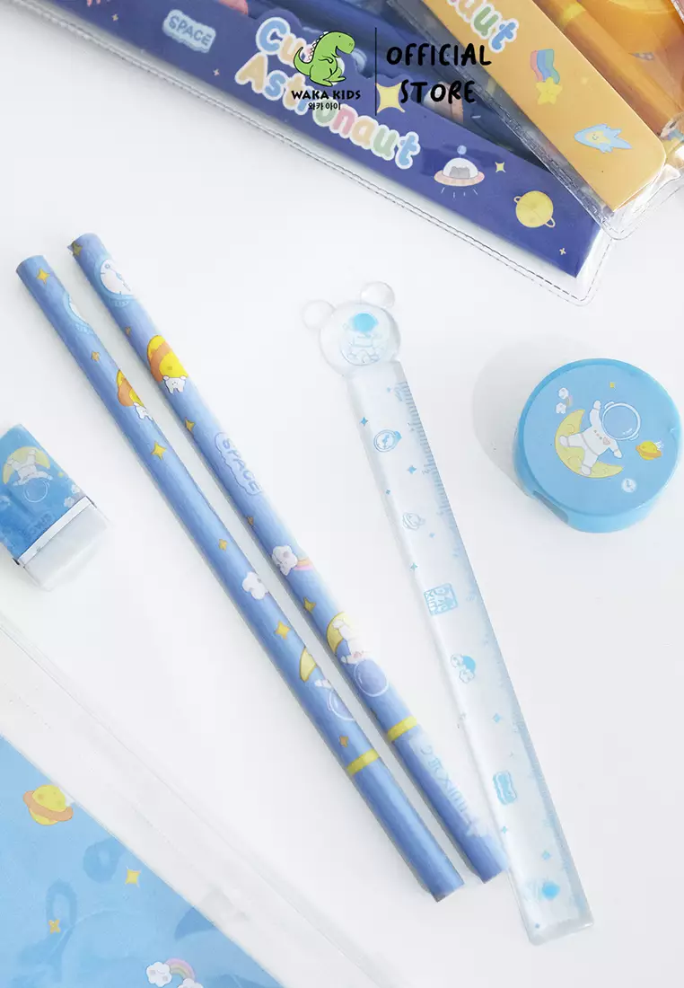 Wakakids Set Alat Tulis Sekolah Anak Mini Stationary 5in1 Motif Astronot Venrc Pink