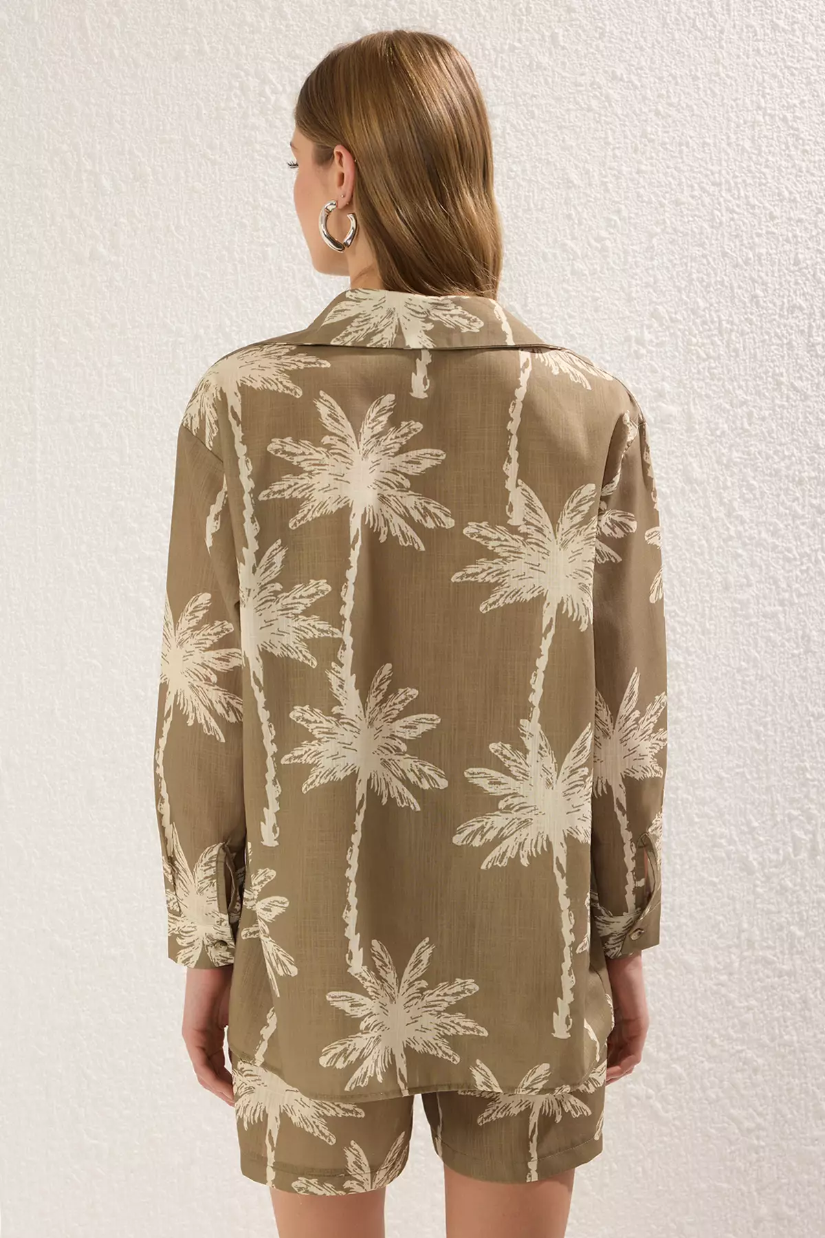 Linen Look Oversize Shirt and Shorts Woven Bottom-Top Set