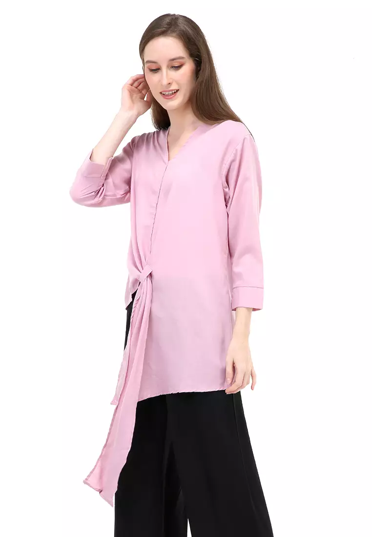 Alena Blouse Long Sleeves Wanita Motif Polos Atasan Wanita Casual - Pink