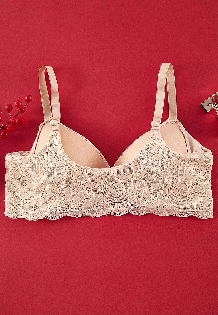 Beige Soft Comfortable Flexible Lace Back Plus Size Bra