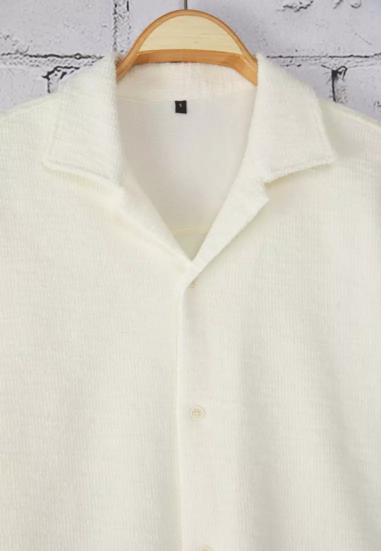 White Regular Fit Textured Tok Fabric Men's Shirt TMNSS25GO00067