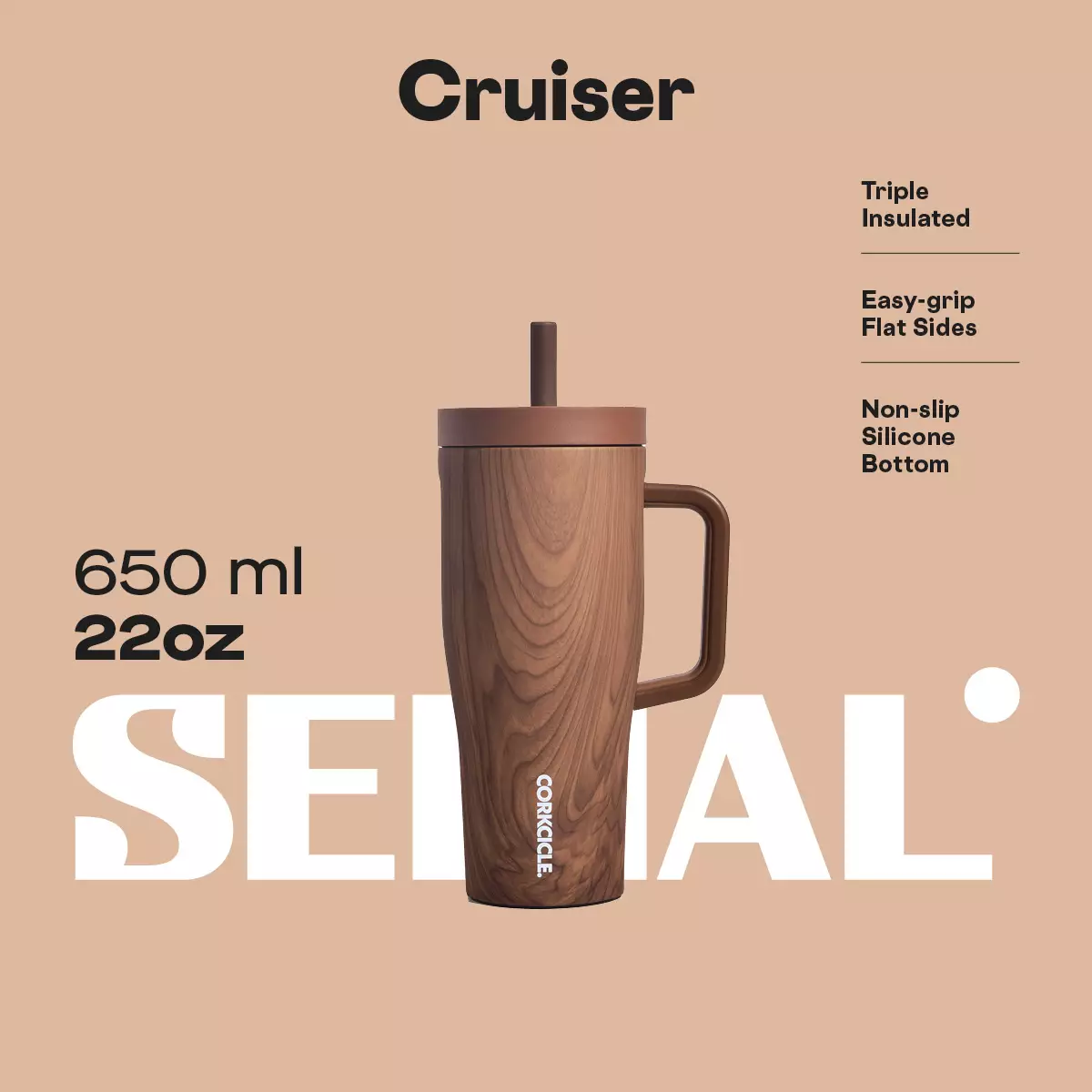 CORKCICLE Leakproof Cruiser 22oz - Walnut Wood