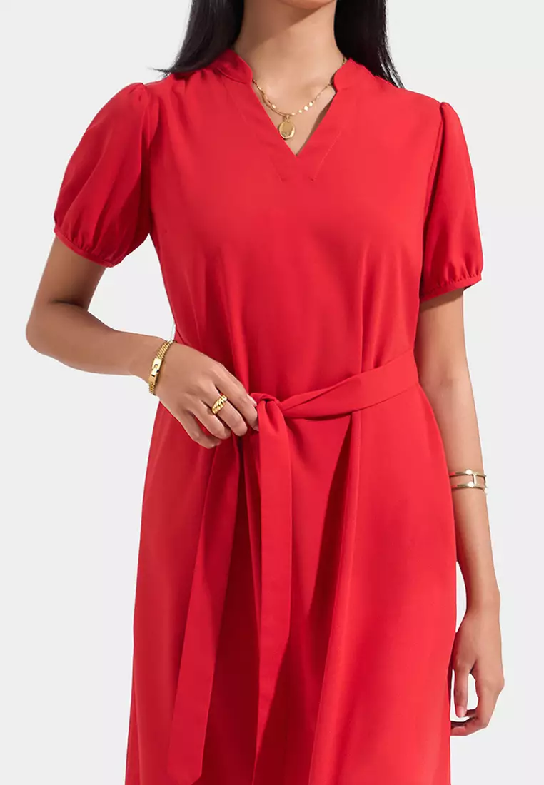 Henly Neck Puffed Sleeved Dress