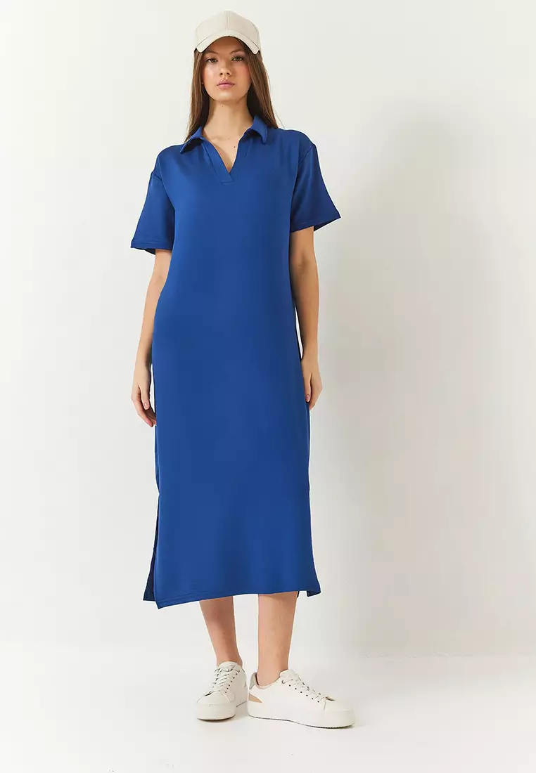 Women's V Neck Short Sleeve Slit Basic Dress 5621 60261424