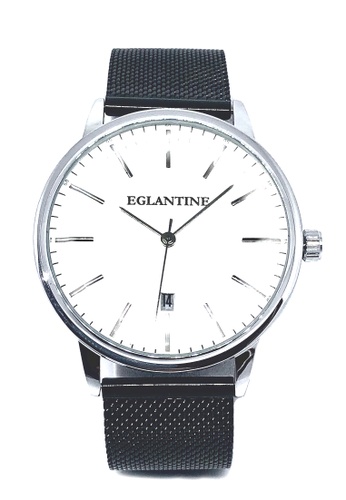 EGLANTINE black and white and silver EGLANTINE® Paname 40mm Unisex Silver Alloy case Quartz Watch, white dial on IP Black Steel Milanese Bracelet C72D8AC30FB9CAGS_1