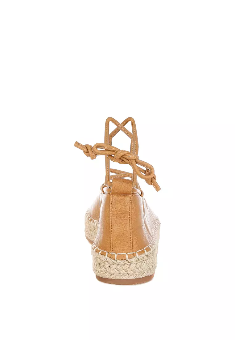 Woven Toe Lace-Up Espadrilles in Tan
