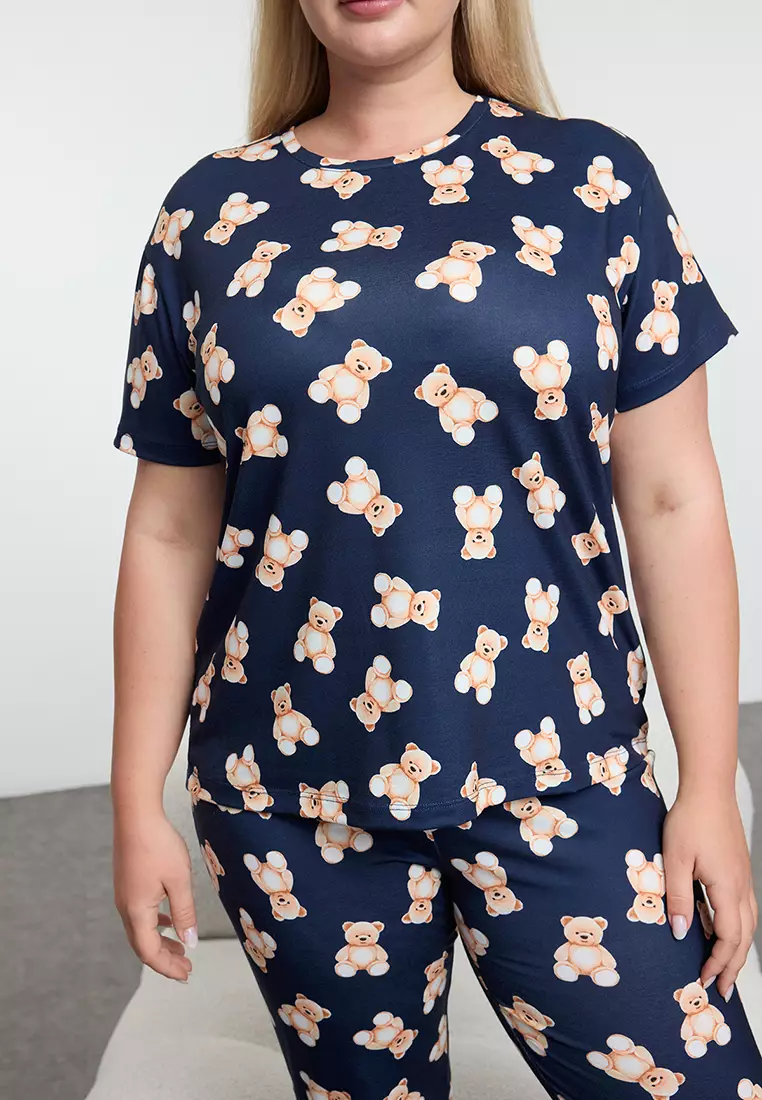 Plus Size Teddy Bear Printed Pyjama Set