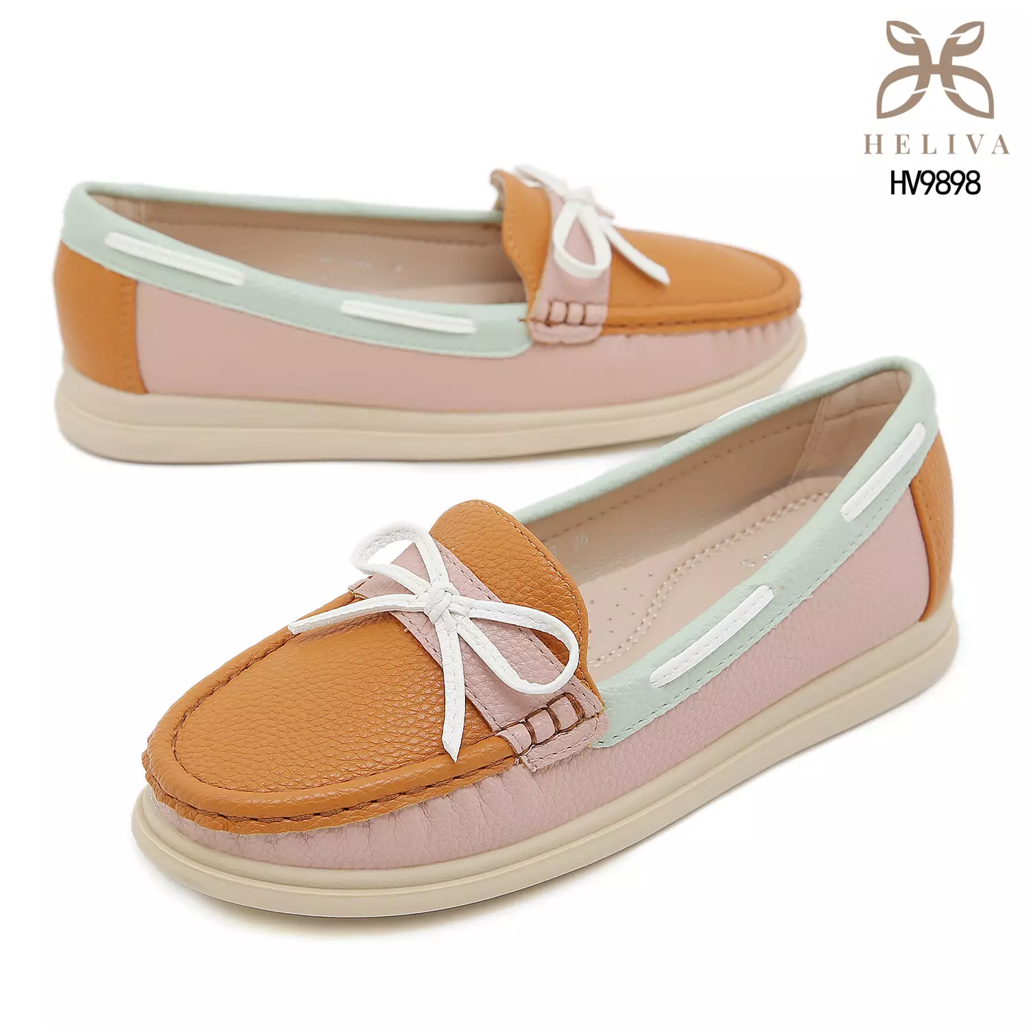 Heliva Miruna Colorblock Moccasin Loafers with Bow Accent HV9898
