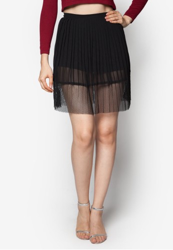 zalora時尚購物網的koumi koumi百褶網眼拼接短裙, 服飾, 迷你裙