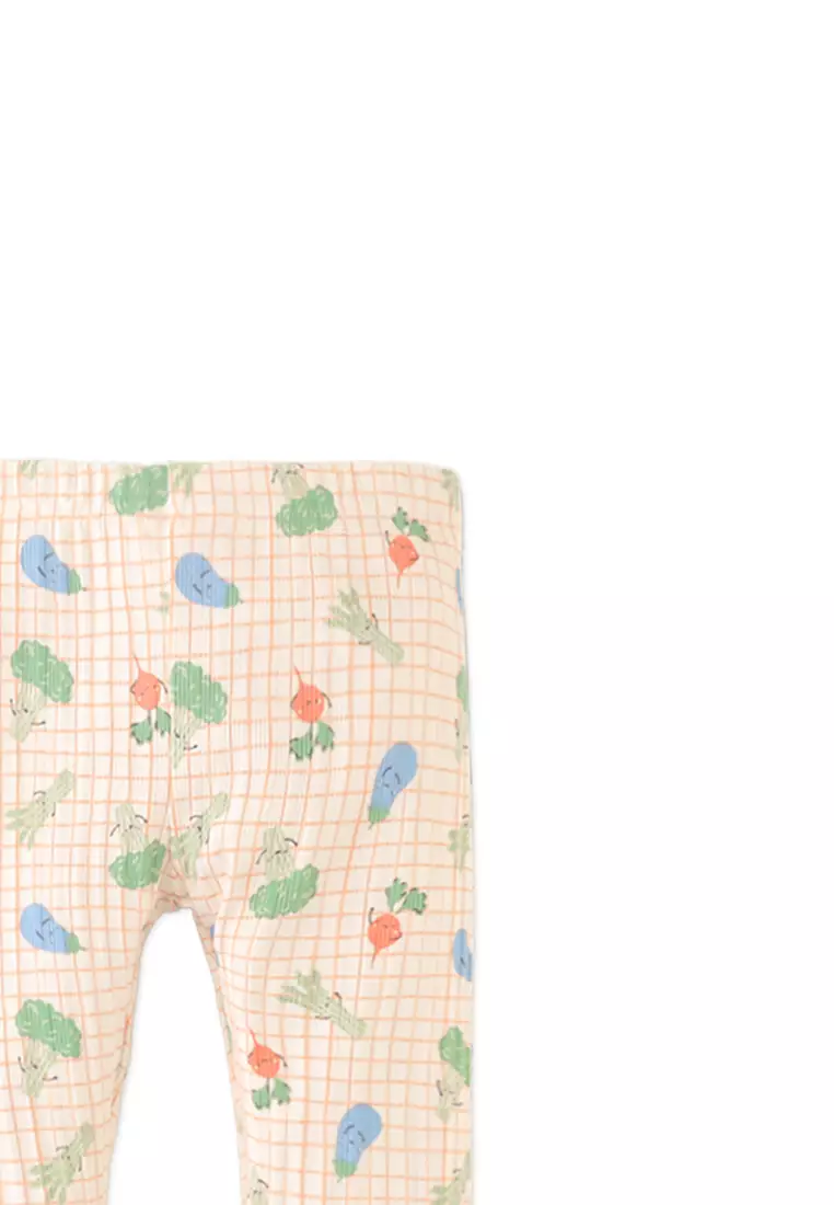 Zoya Ribbed Leggings in Orange with All-Over Veggie Print