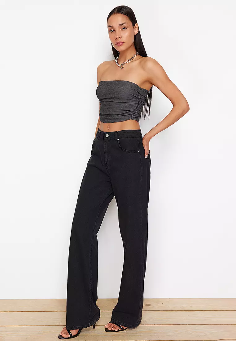 Strapless Gathered Stretchy Knitted Top