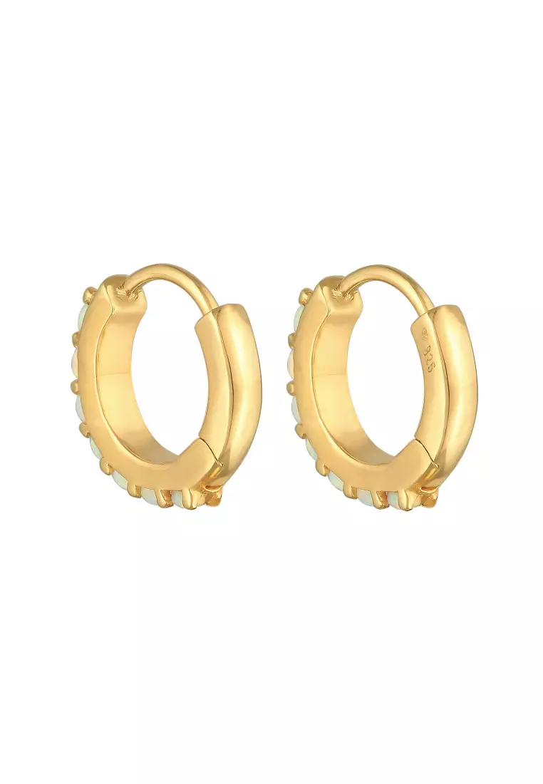 Earrings Creole Synthetic Opal Gold Plated