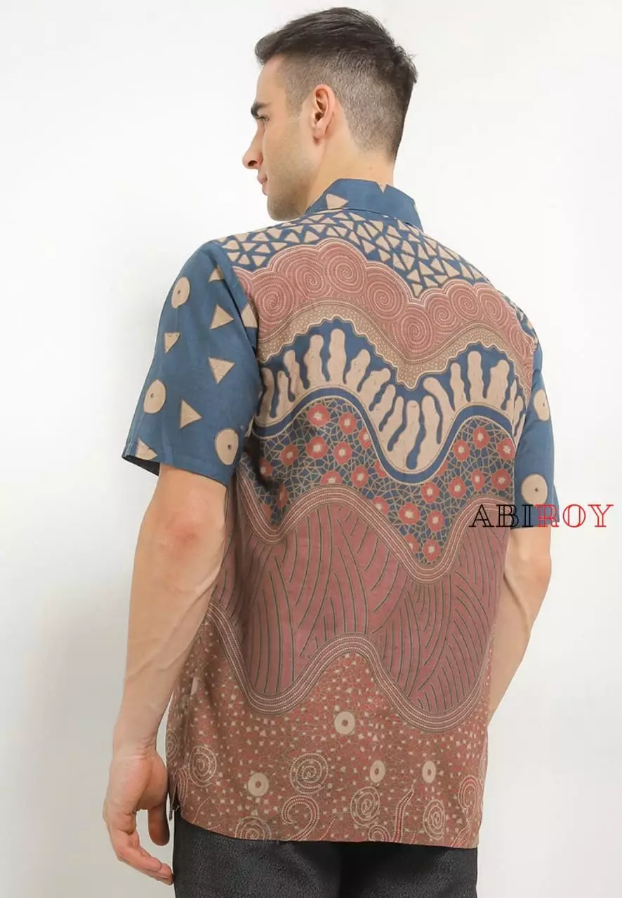 Balasuta Coklat Biru Kemeja Batik Pria Premium Slimfit Lengan Pendek NLN