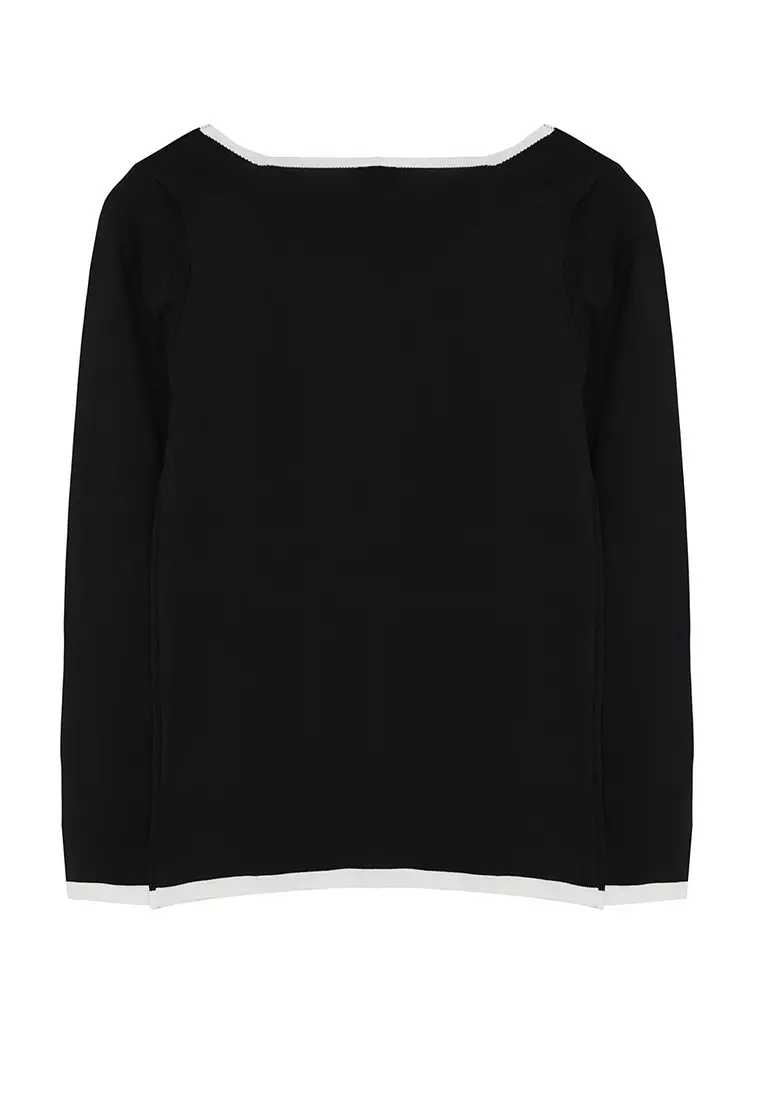 Black Square Neck Body-Hugging Thin Knitwear Sweater Tbbaw25An00049