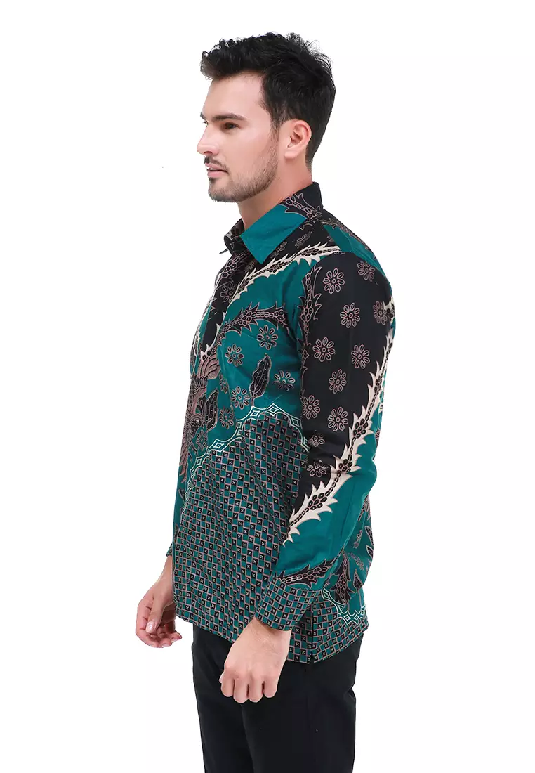 Dwan Kemeja Batik Pria Manuk Catur Atasan Formal Longsleeve Shirt Material Cotton ORIGINAL - Green