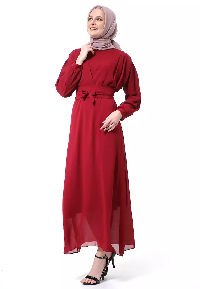 Alika Gamis Dress Long Sleeve Wanita Muslimah High Quality Premium - Maroon