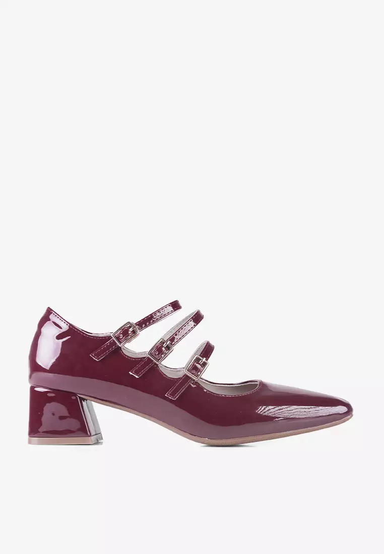 New Lenore Mary Jane Block Heels in Maroon