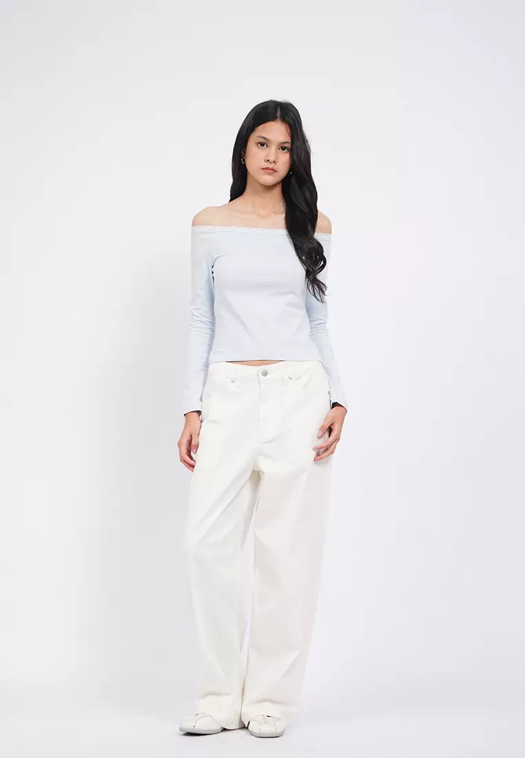 Off Shoulder Long Sleeve Lace Top