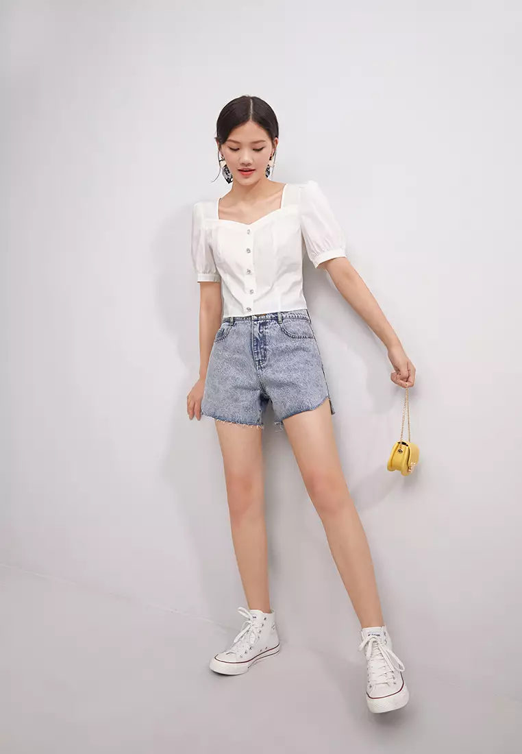 Square Collar Cropped Blouse