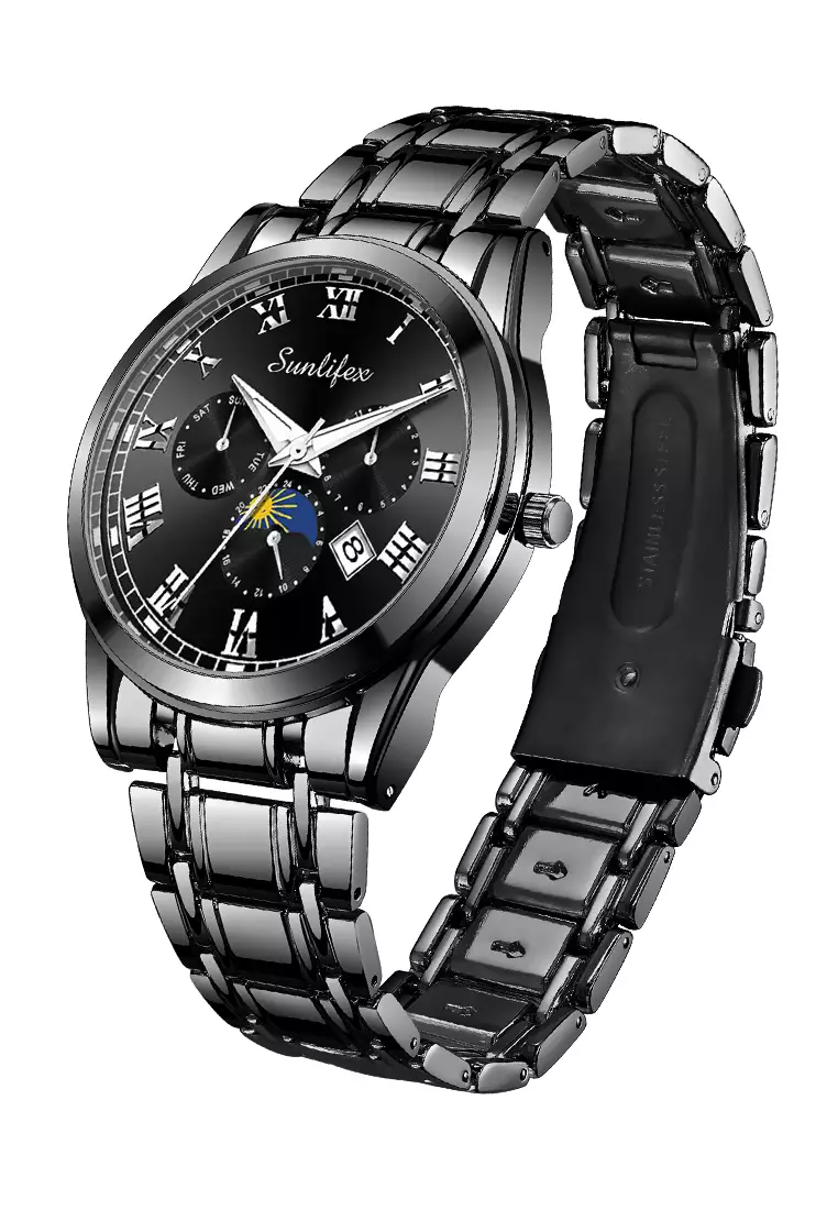 Jam Tangan Pria Tali Stainless Steel Anti Air Kuarsa Santai Mode Jam Tangan Cowok all black