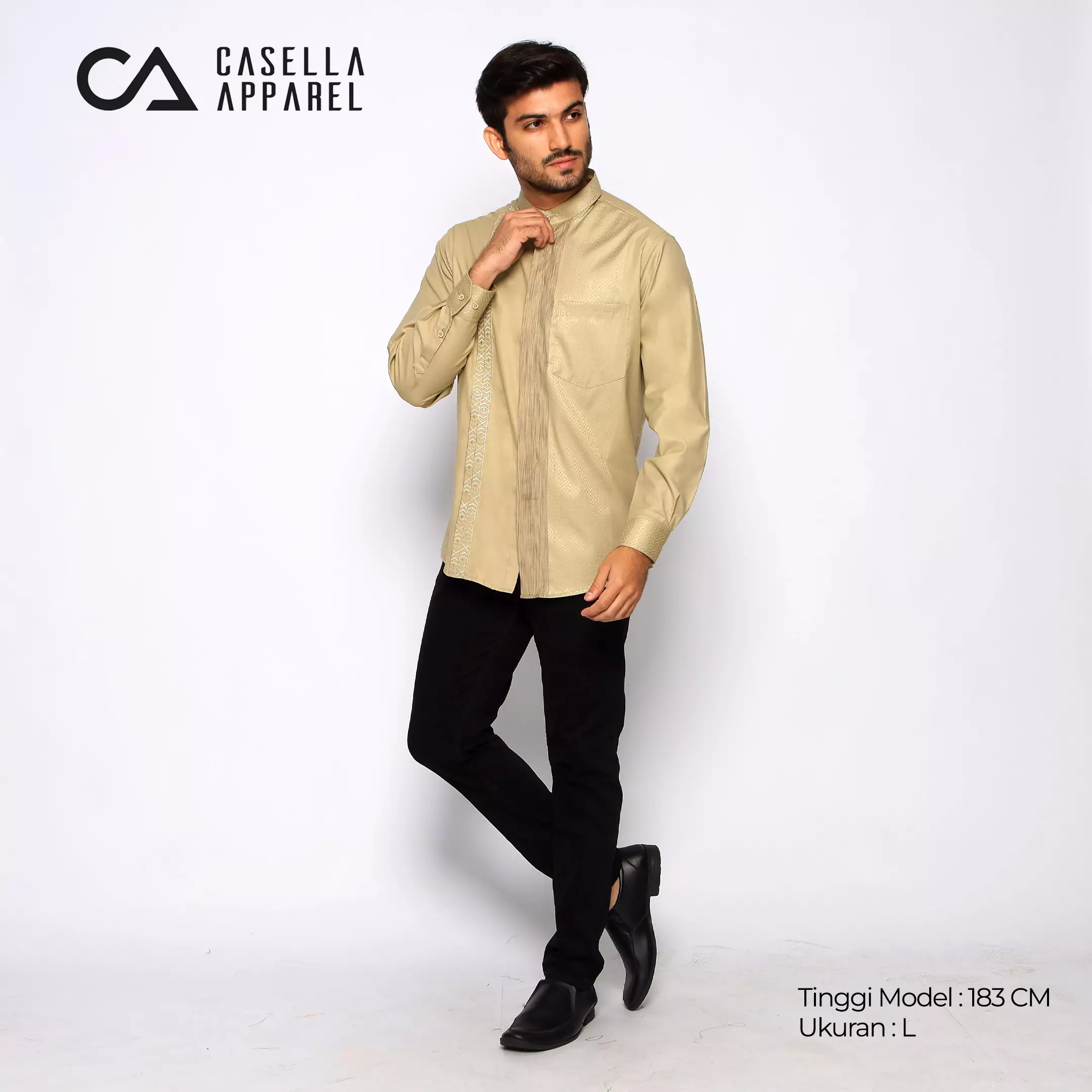 Casella Baju Koko Pria Lengan Panjang Exclusive Premium | Baju Koko Ishaq Lengan Panjang 9948 Olive