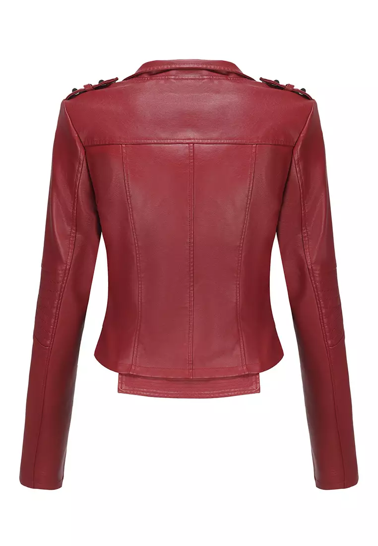 Red faux leather biker jacket on sale
