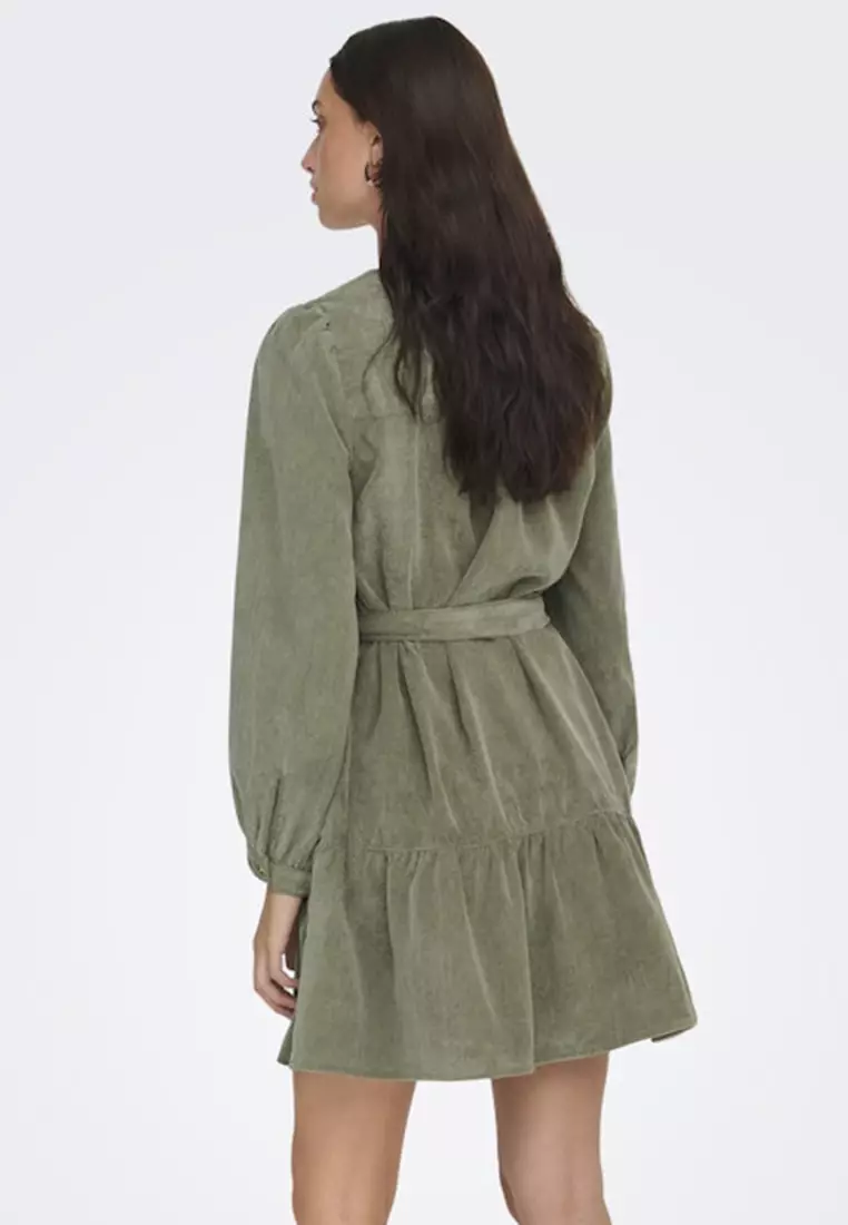 Long Sleeve Cord Belt Dress