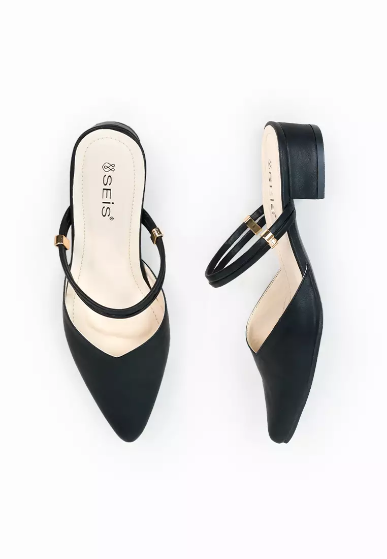SEIS shoes Joy Mules Wanita Heels 3 cm - BLACK