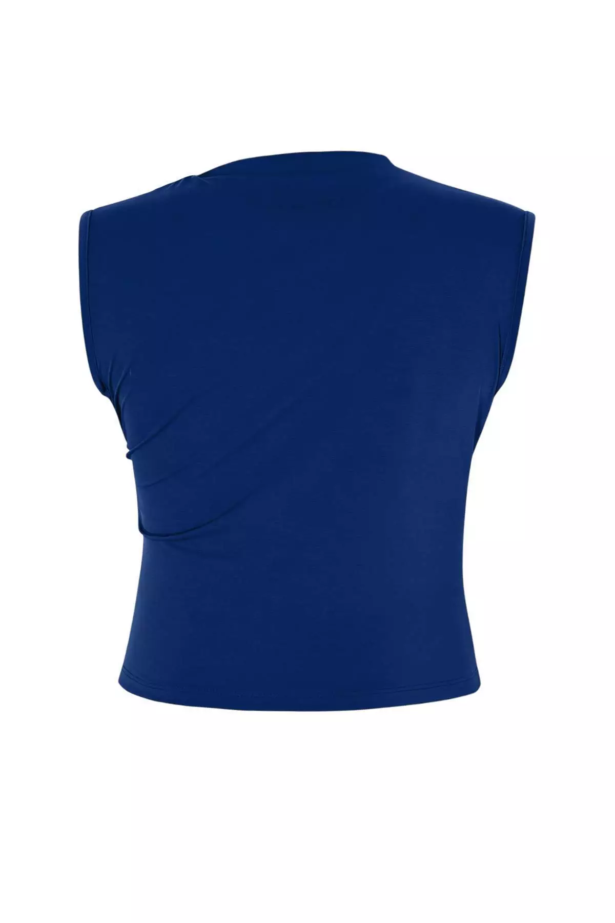 Indigo High Neck Gathered Detailed Sleeveless Knitted Plus Size Blouse Tbbss26Af00065